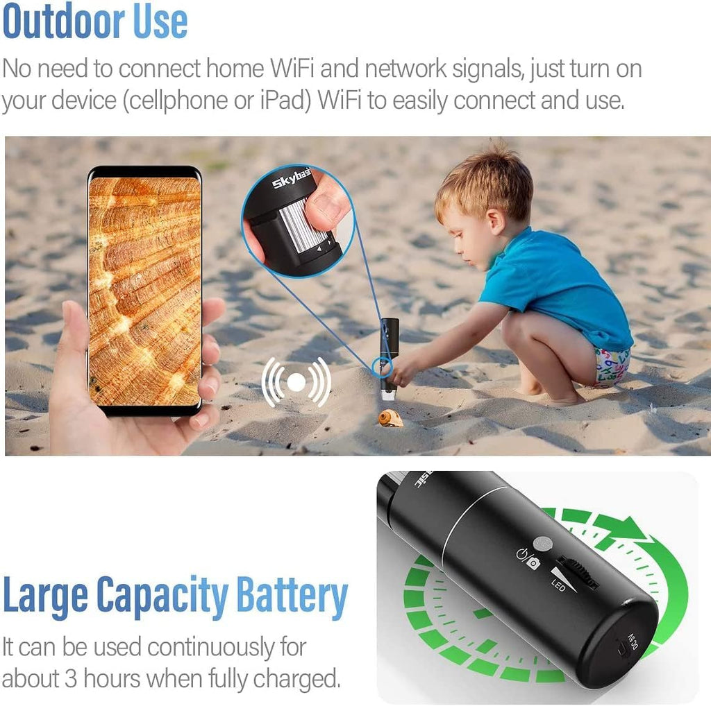 Wireless Digital Microscope, Skybasic 50X-1000X Magnification WiFi Portable Handheld Microscopes with Adjustable
