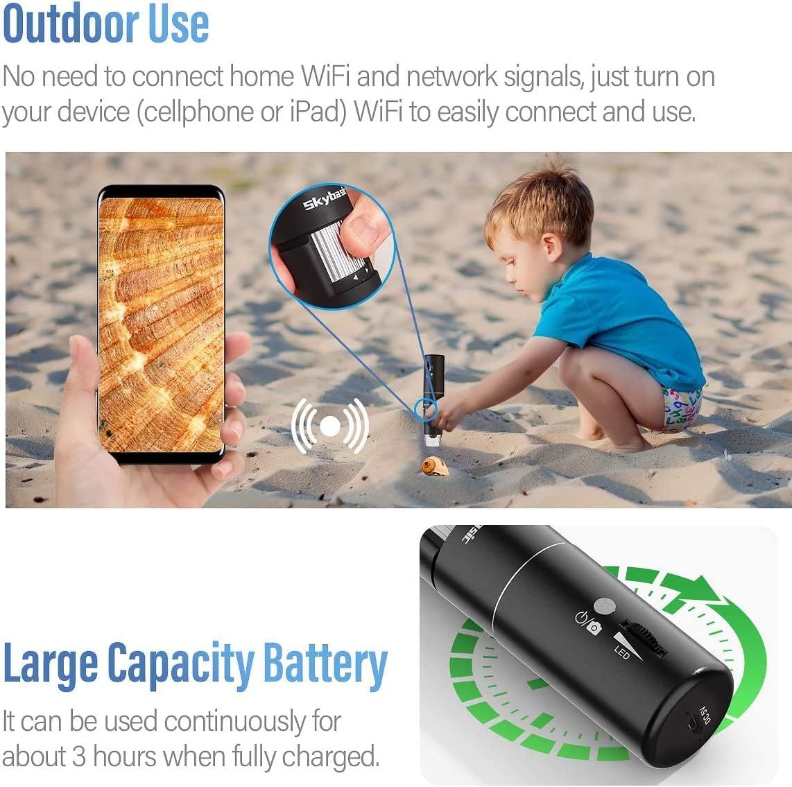 Wireless Digital Microscope, Skybasic 50X-1000X Magnification WiFi Portable Handheld Microscopes with Adjustable