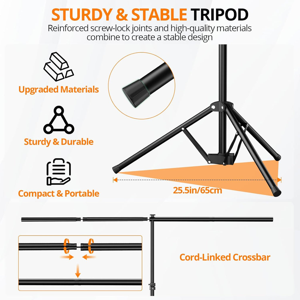 Green Screen Backdrop Kit 5x7 ft with Foldable T-Shaped Stand | Portable Greenscreen Background with 5 Clamps