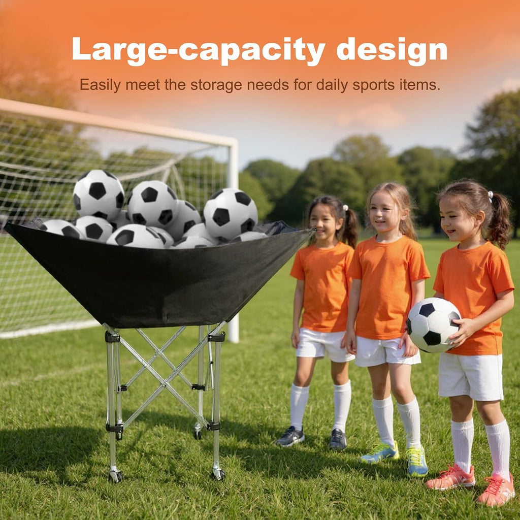 Collapsible Hammock Ball Cart with Wheels, Heavy-Duty Volleyball Cart for Gym Garage Sports Equipment Organizer