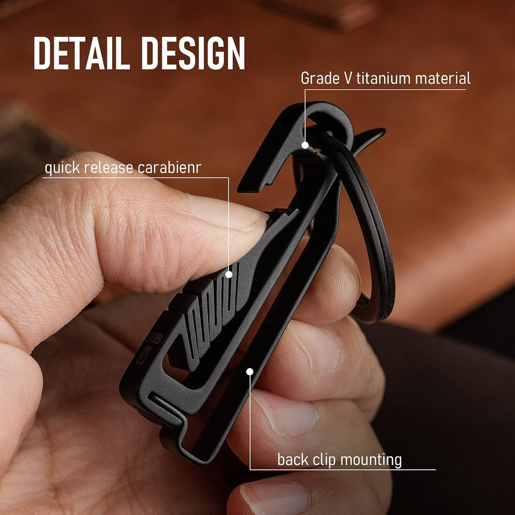 TC4 Titanium Belt Key Clip, Belt Key Holder with Removable Key Ring | CNC Integrated Molding, Rustproof, Anti-Deform