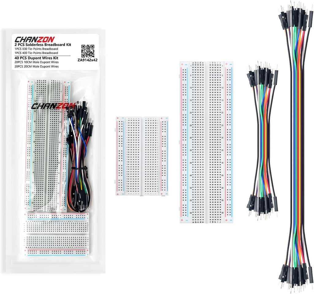 Chanzon Breadboard Kit: 2X Solderless Breadboard + 40pcs 24AWG Jumper Wires