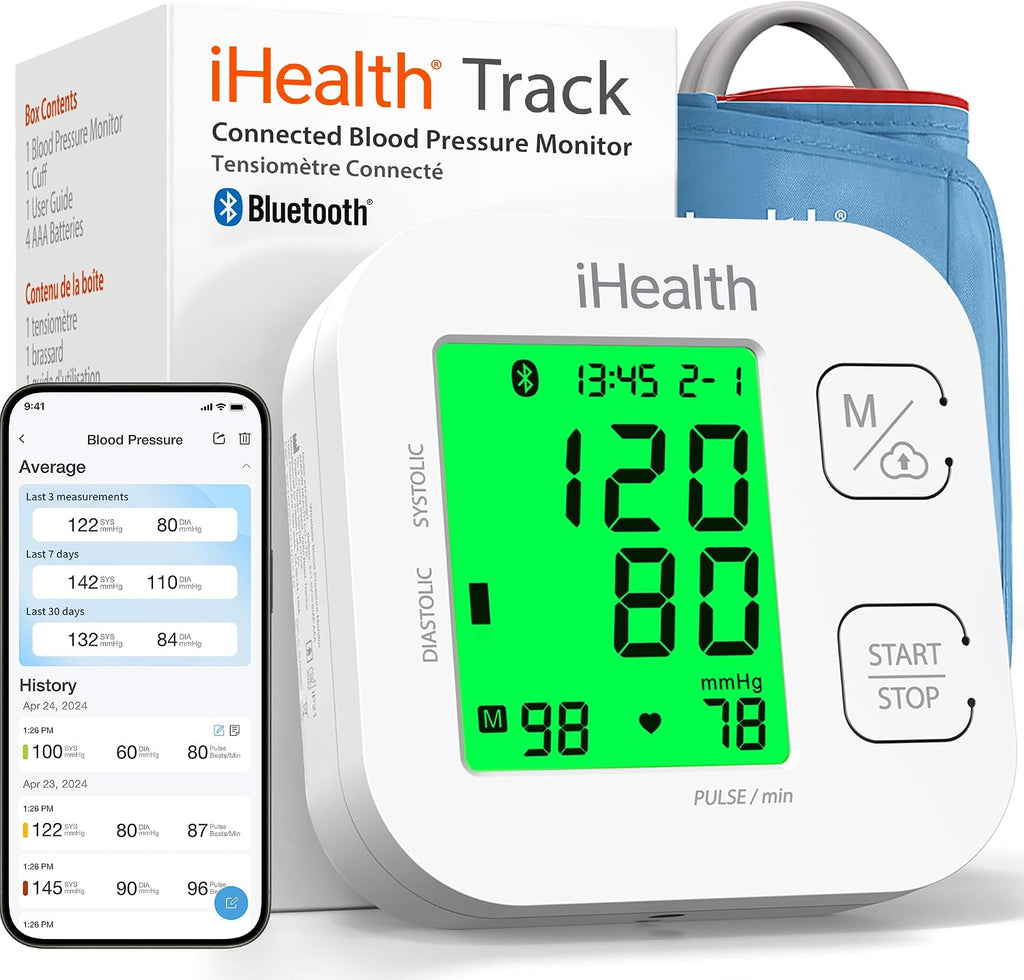 Track Smart Upper Arm Blood Pressure Monitor with Wide Range Cuff that fits Standard to Large Adult Arms, Bluetooth