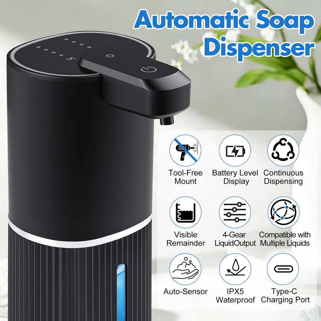 Automatic Soap Dispenser, Foaming Soap Dispenser Touchless with Continuous Dispensing, 4-Level Adjustable