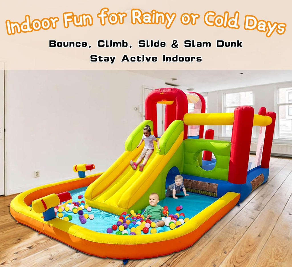 Inflatable Water Slide Bounce House for Kids, 12-In-1 Water Park with Splash Pool, Double Cannons, 2 Climbing Walls