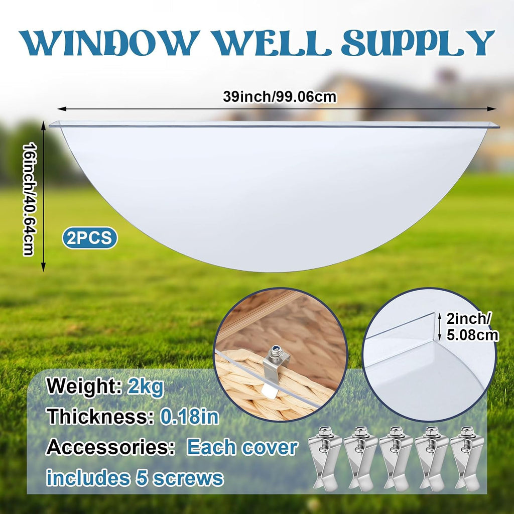 2 Pcs 39"L x 16"W Outside Window Well Covers with Mounting Clip