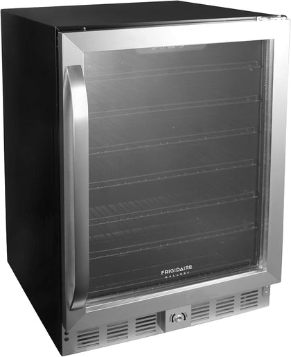 24" Wide 5.1 Cu Ft Capacity, Built-in Under Counter Beverage Fridge, Glass Front