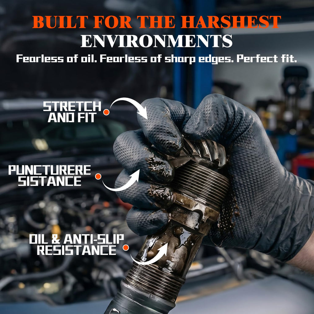10 Mil Heavy Duty Mechanic Nitrile Gloves, Large Black 100 Count