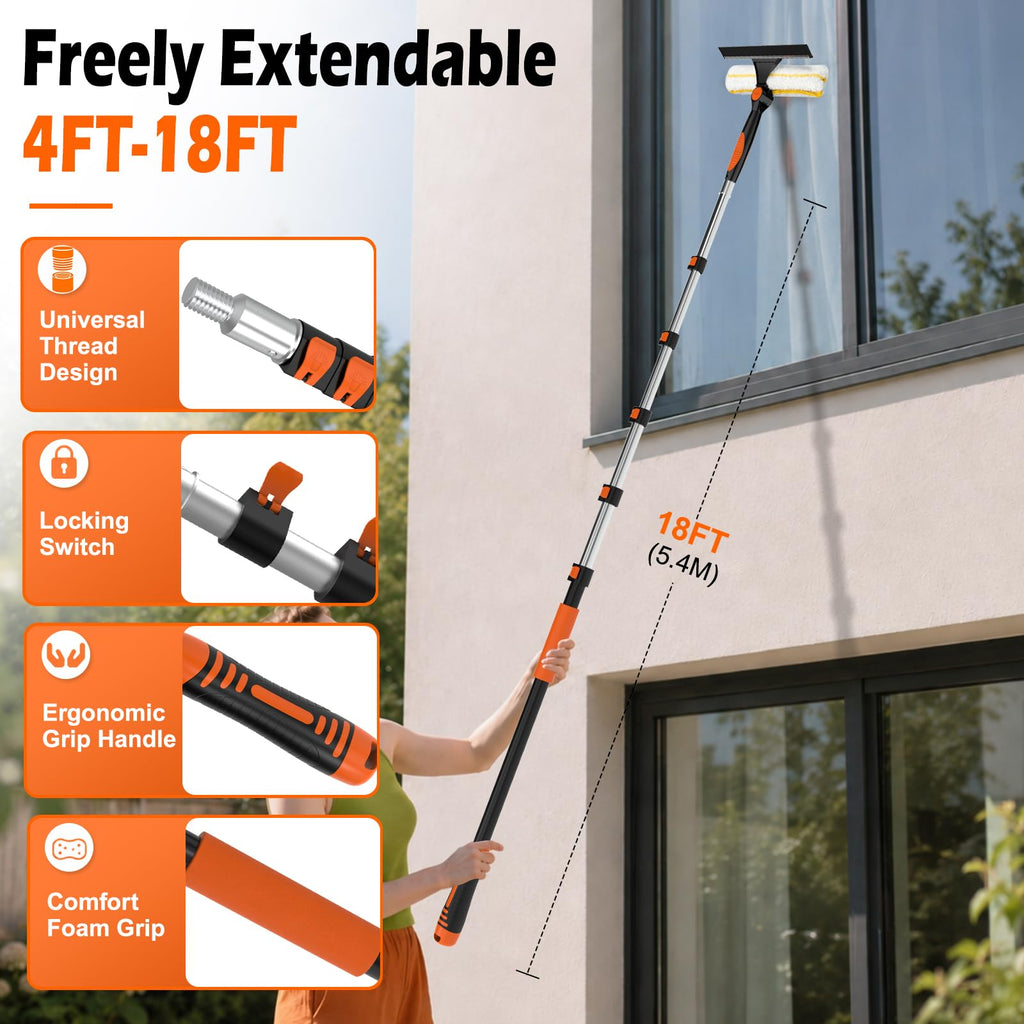 2-in-1 Window Squeegee, 18FT Window Cleaner Tool with 14" Head
