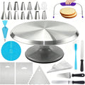 Cake Decorating Supplies Kit with 12" Aluminum Rotating Cake Turntable Stand, Professional Baking Tools, Cake