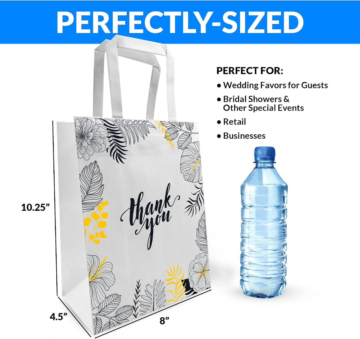 Thank You Paper Bags with Handles (110 Bulk) White