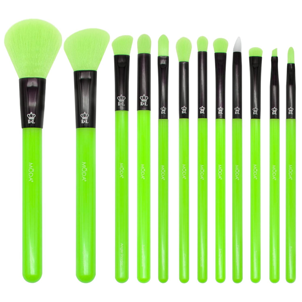 Neon Green Makeup Brush Set, 12pc Vegan Face and Eye Brush Kit