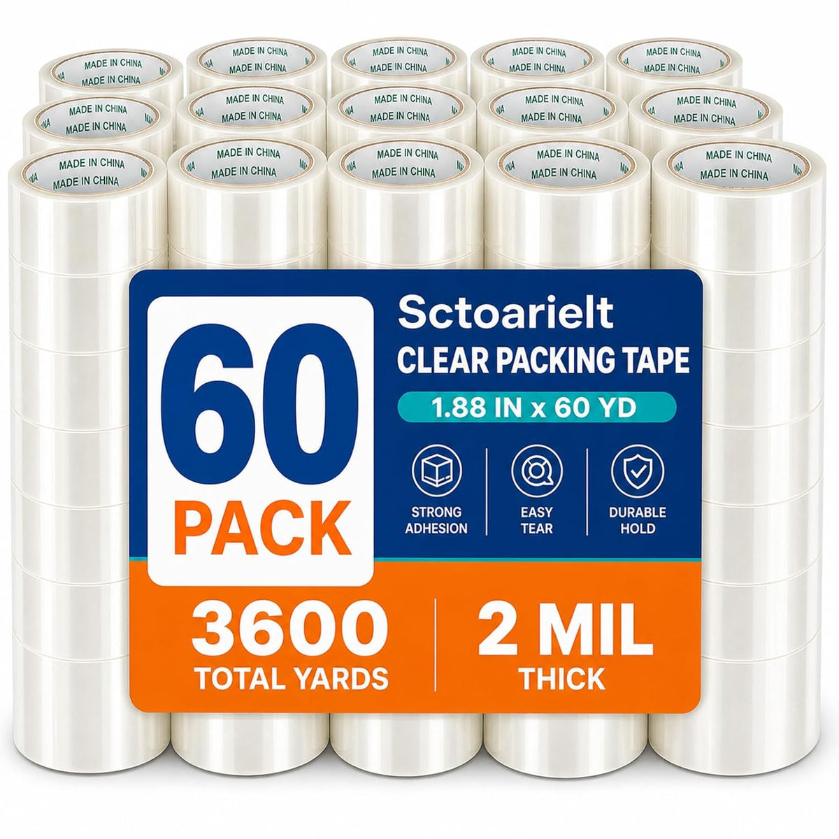 60 Rolls Bulk Clear Heavy Duty Shipping Packing Tape for Packaging Supplies