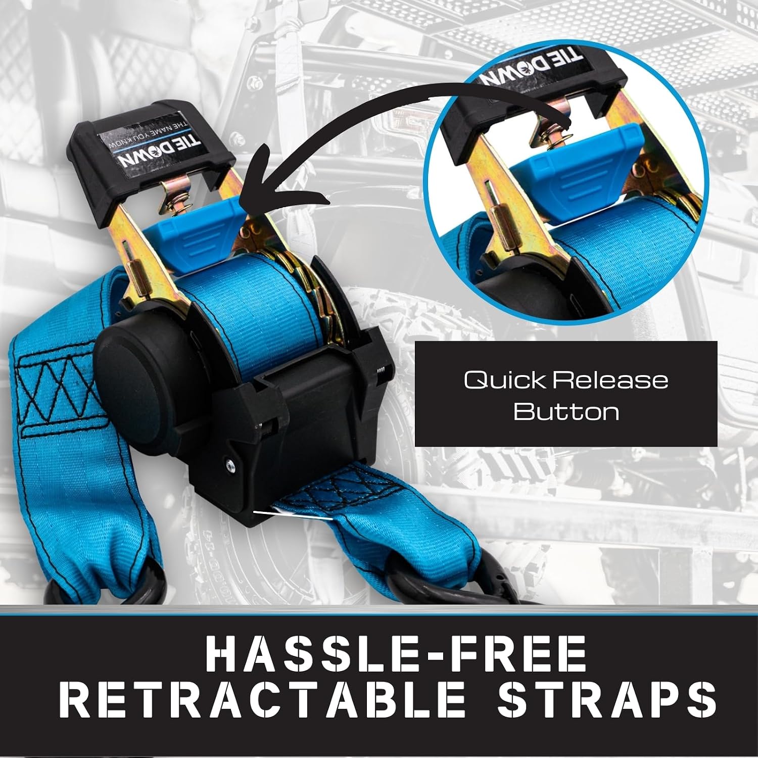 2 in. x 10 ft Blue Heavy Duty Retractable Ratchet Strap, 2-Pack Kit - 3000 lbs. Breaking Load Limit