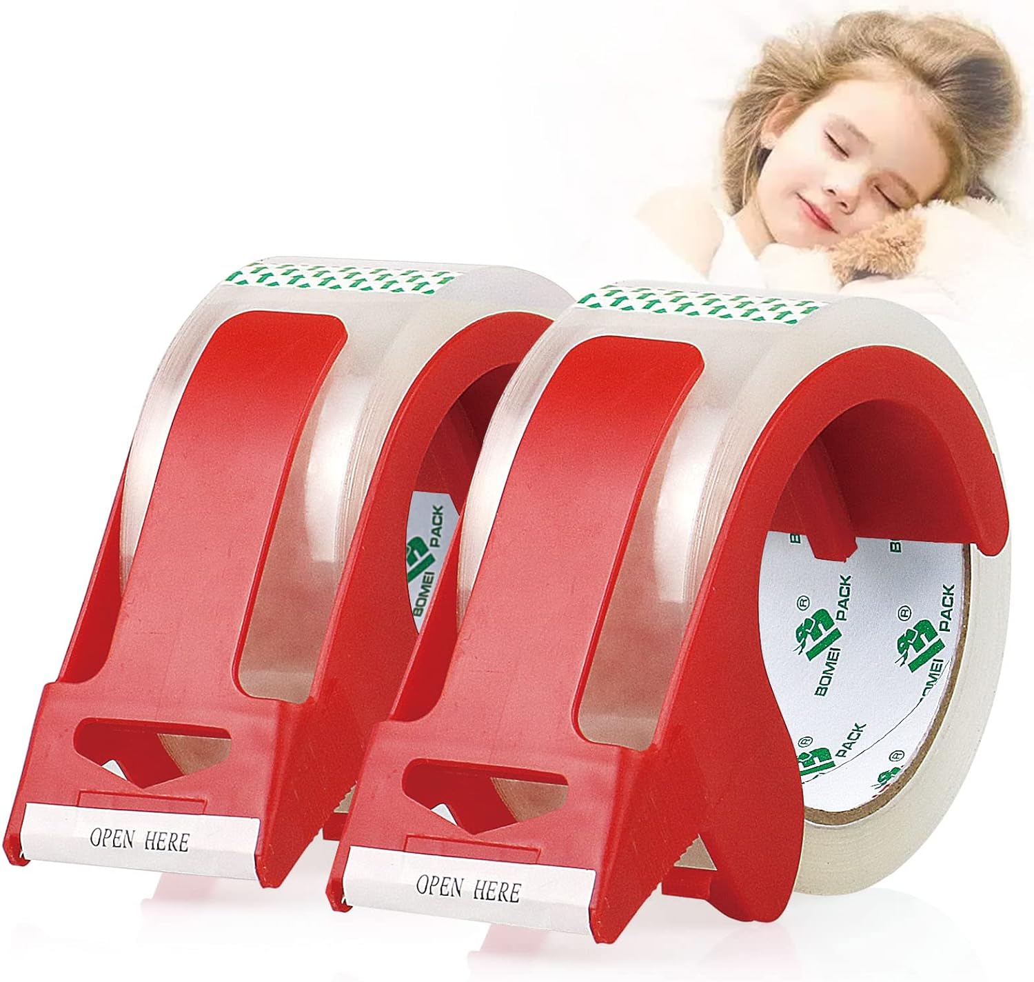 Heavy Duty Clear Packing Tape,2 Rolls with refillable Dispenser,Noiseless Packaging Tape 1.88 Inches x 55