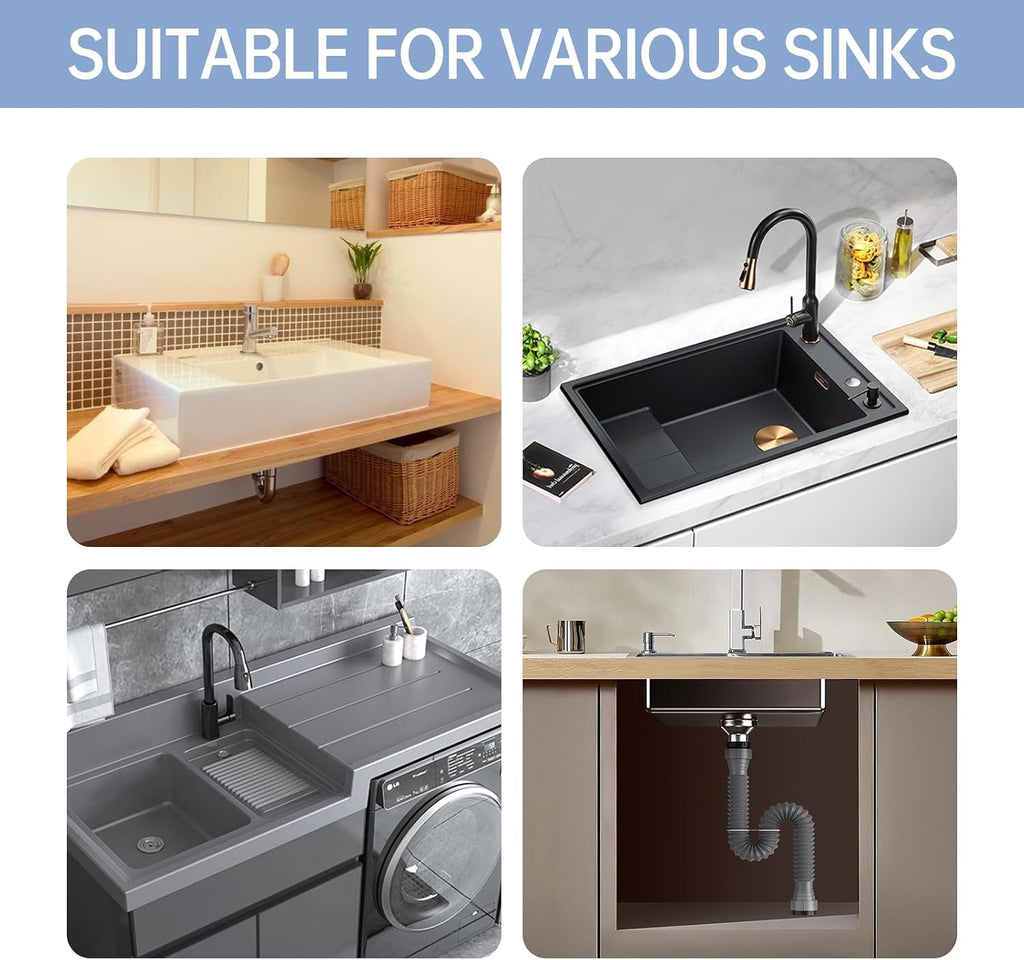 2 Packs Expandable Flexible P-Trap Pipe Kit (1 1/2" or 1 1/4") Single Kitchen Sink Drainage Solution Includes Adapter