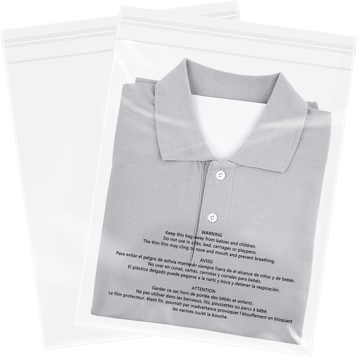 10" x 13" (100 Count) Clear Poly Bags with Suffocation Warning