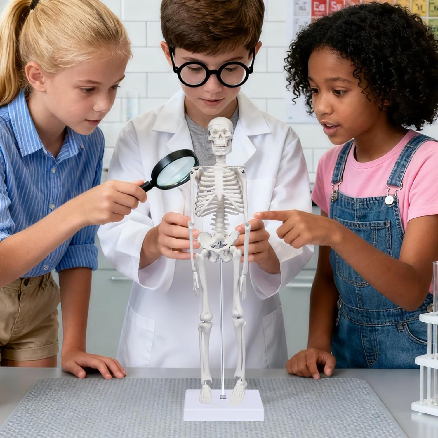 Human Skeleton Model for Anatomy: 17"H Mini Human Body Model with Movable Arms, Legs & Sturdy Stand, Scientific Bone