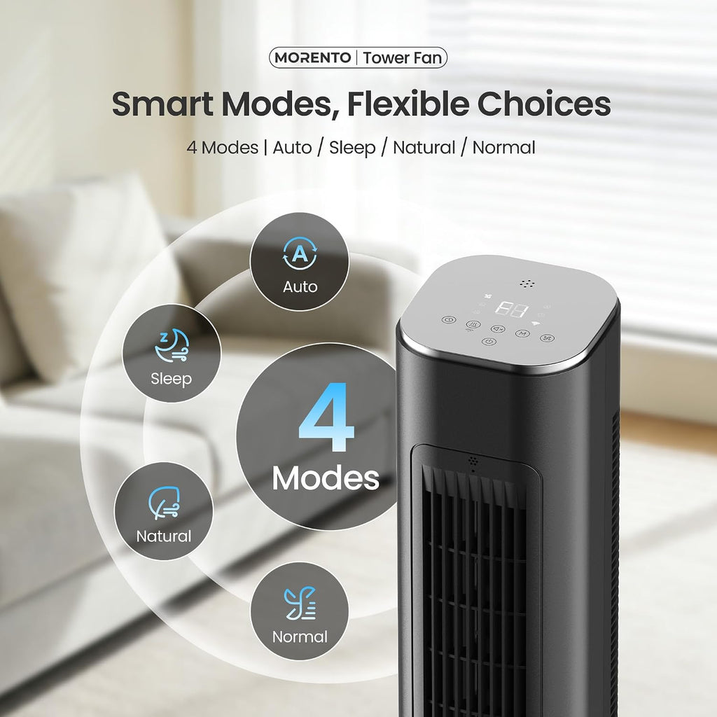 Smart Tower Fan, WiFi, 25dB Quiet, 25ft/s, 4 Modes 4 Speeds, Black | 36" WiFi Standing Fan for Bedroom with Remote