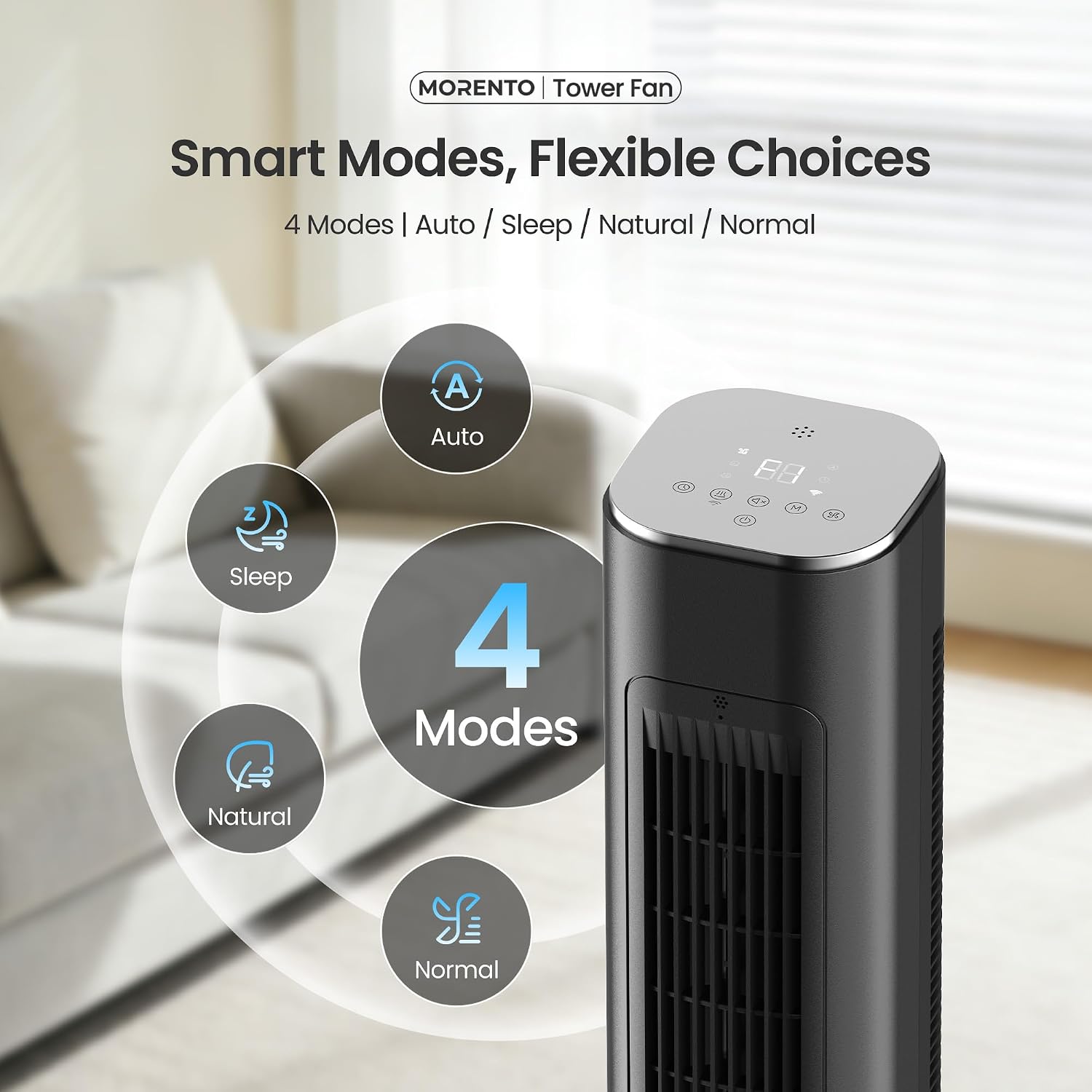Smart Tower Fan, WiFi, 25dB Quiet, 25ft/s, 4 Modes 4 Speeds, Black | 36" WiFi Standing Fan for Bedroom with Remote