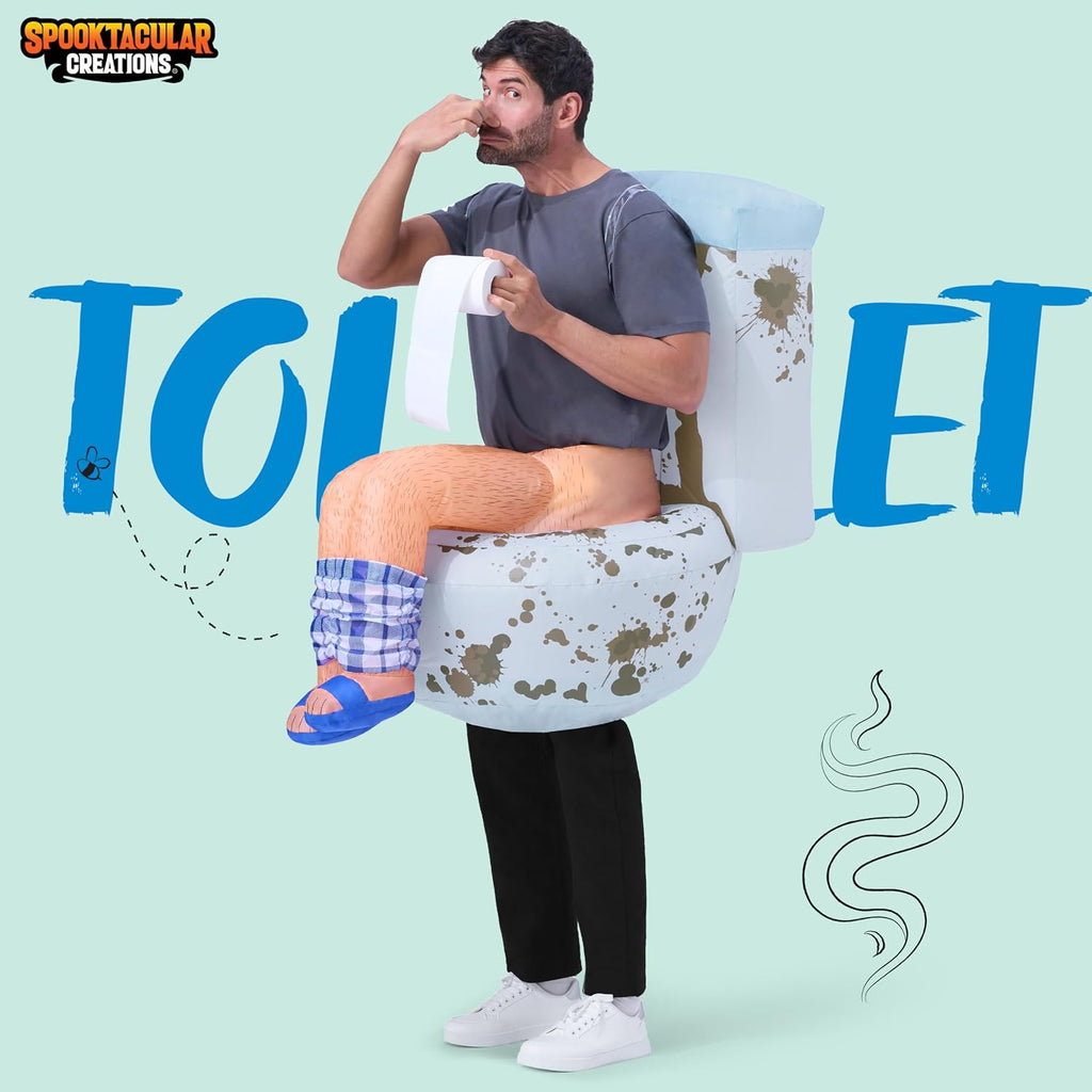 Adults Inflatable Costumes, Sitting on a Toilet Inflatable Costume, Funny Blow Up Costumes for Halloween Costume