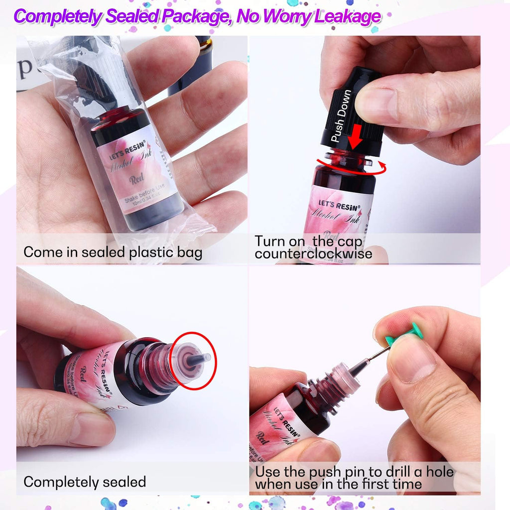 Concentrated Alcohol Ink Set, 26 Vibrant Colors (Each 0.35oz) | Alcohol-Based Resin Ink, Alcohol Paint Resin Dye for