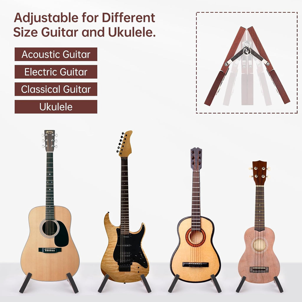 Wood Guitar Stand Portable Folding for Acoustic Electric Classical | Fits Most Gig Bags, Carry Bag Included, Fully