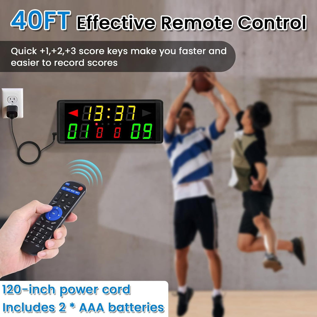LED Electronic Scoreboard Digital Score Keeper with Remote & Tripod, Basketball Scoreboard with Shot Clock & Timer &