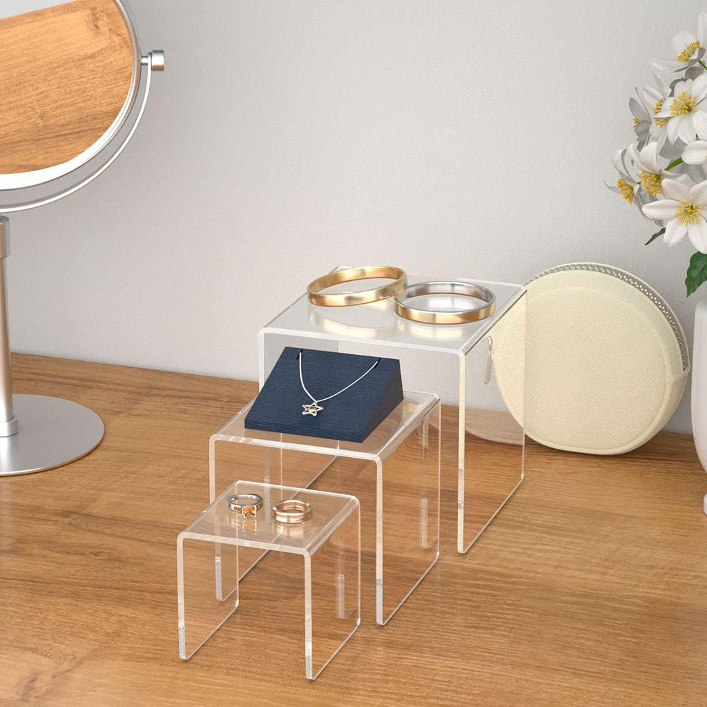 Clear Acrylic Display Risers 2 Sets | 3-Tier Risers Stands Showcase for Amiibo Funko Pop Figures, Dessert