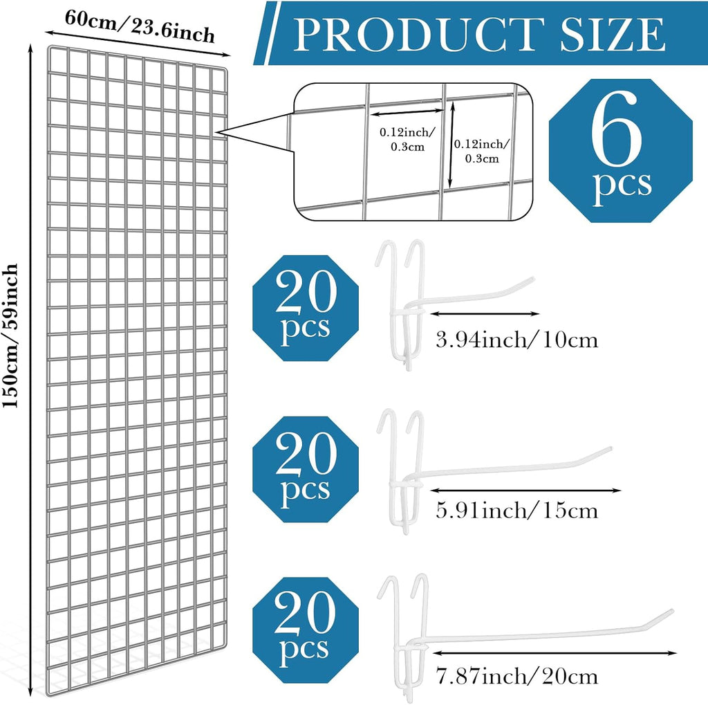 6 Pcs Commercial Grade Gridwall Panels for Display, Heavy Duty Wire Grid wall Display Rack Metal wall Mount Grid with