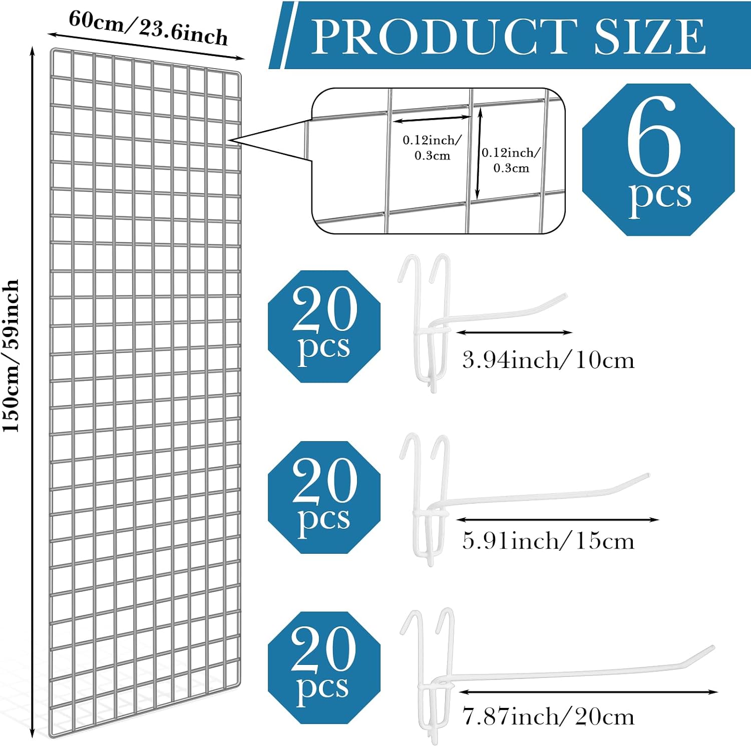 6 Pcs Commercial Grade Gridwall Panels for Display, Heavy Duty Wire Grid wall Display Rack Metal wall Mount Grid with