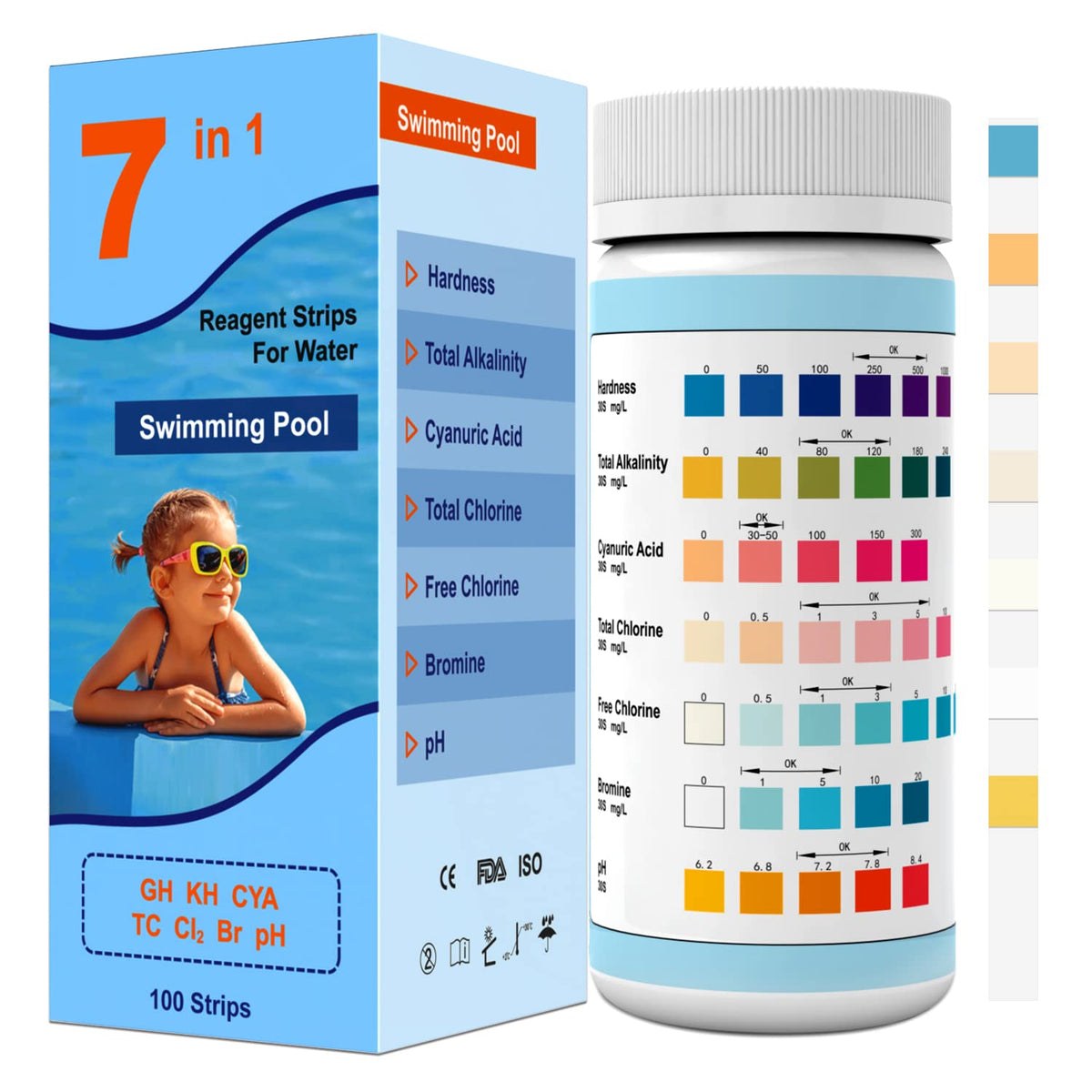 Hot Tub and Pool Test Strips, 7in1 50ct Quick & Accurate Spa Test Strips,Pool Water Test Kit, Salt Testing Kit for