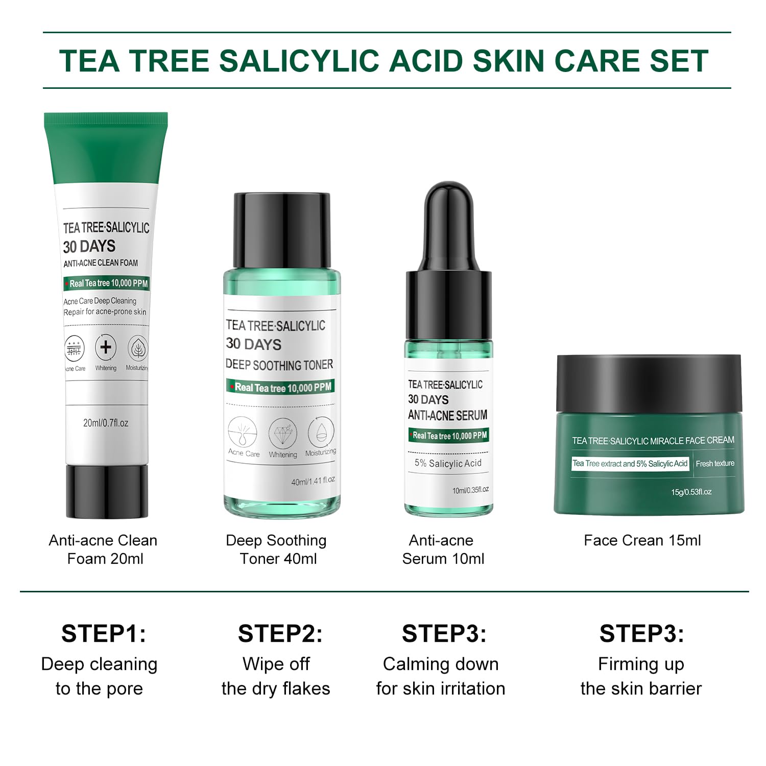 Tea Tree Salicylic Acid Facial Skin Care Set, Acne Treatment Skincare Set ,Skincare Mini Kit, Facial Kit Gifts for