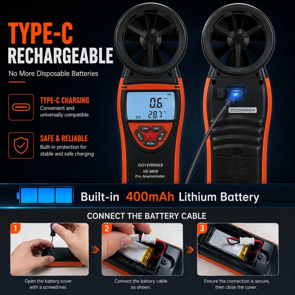 Handheld Anemometer, Wind Speed CFM Meter for HVAC & Outdoor