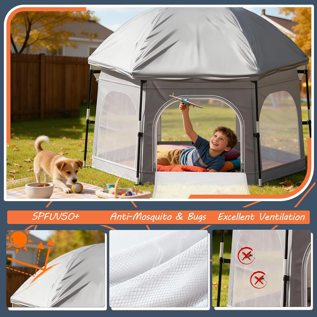Baby Playpen with Canopy, Portable Outdoor & Indoor Baby Beach Tent for Babies and Toddlers, Foldable Play Yard with