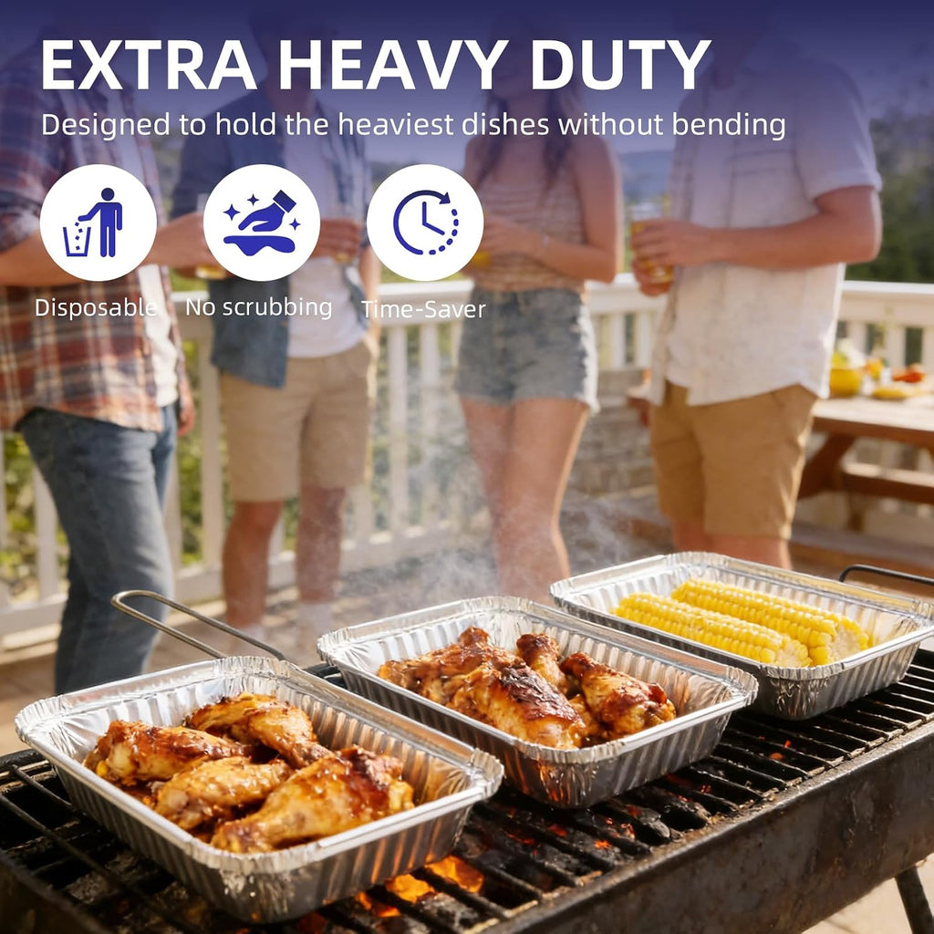MARLCOA 9x13 Aluminum Pans with Lids (25 Pack) - Disposable Foil Half Pans