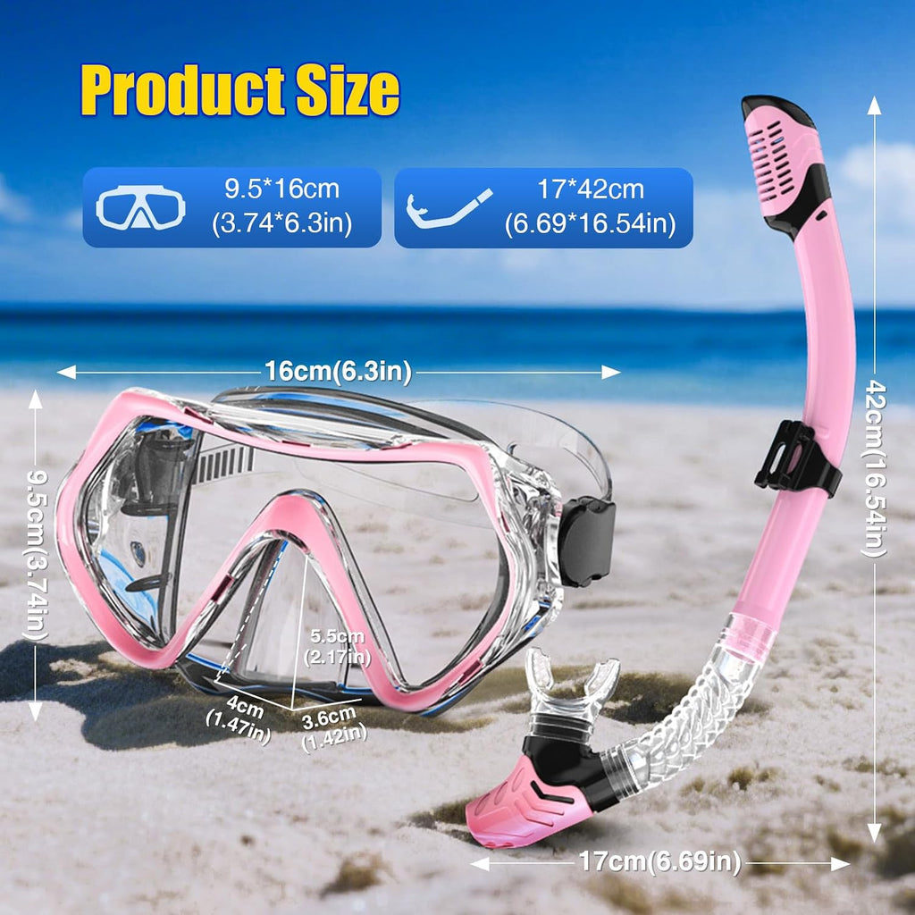 Dry Snorkel Set,Panoramic Wide View Anti-Fog Scuba Diving Mask,Professional Snorkeling Gear for Adults