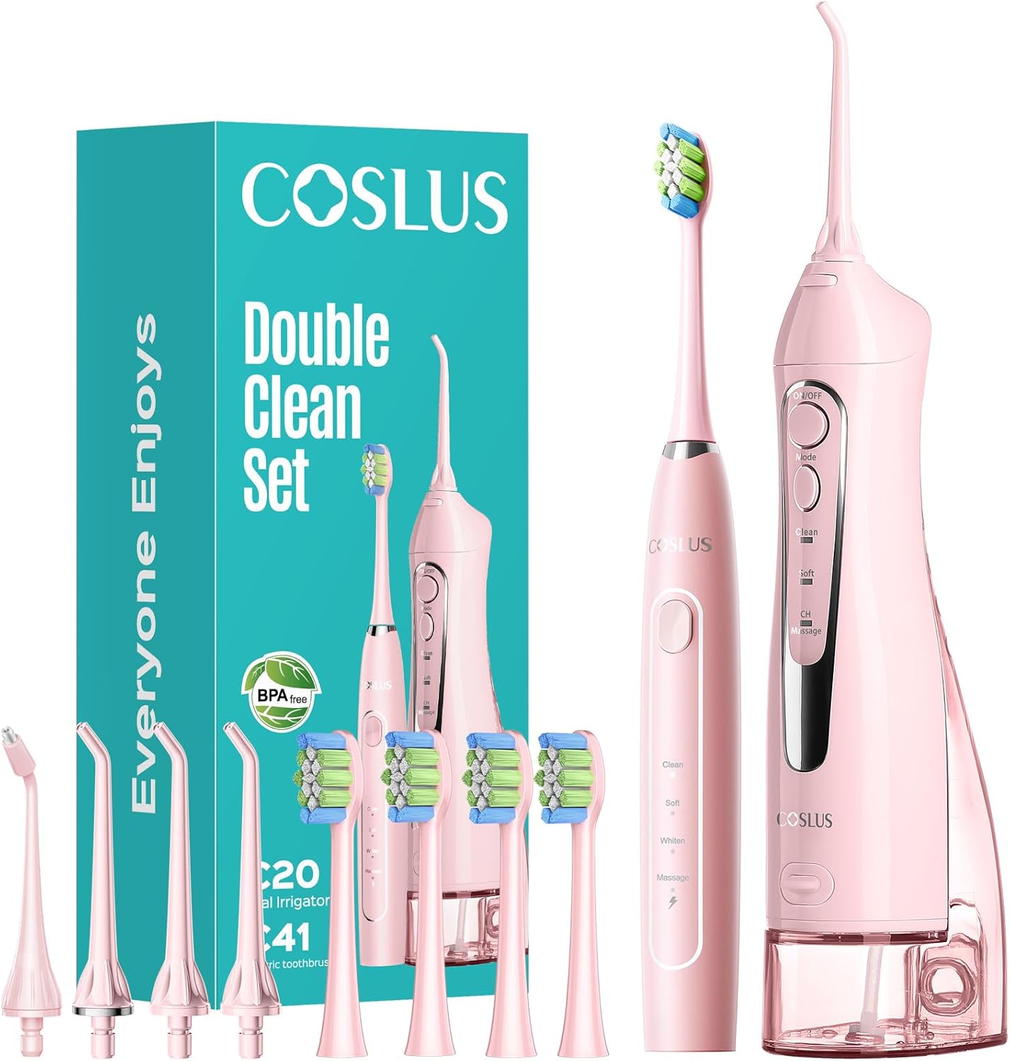C20 & C41 Portable Water Flosser with Electric Toothbrush Combo: 2-in-1 Oral Clean Kit for Teeth, Braces, Gums Care