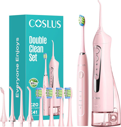 C20 & C41 Portable Water Flosser with Electric Toothbrush Combo: 2-in-1 Oral Clean Kit for Teeth, Braces, Gums Care