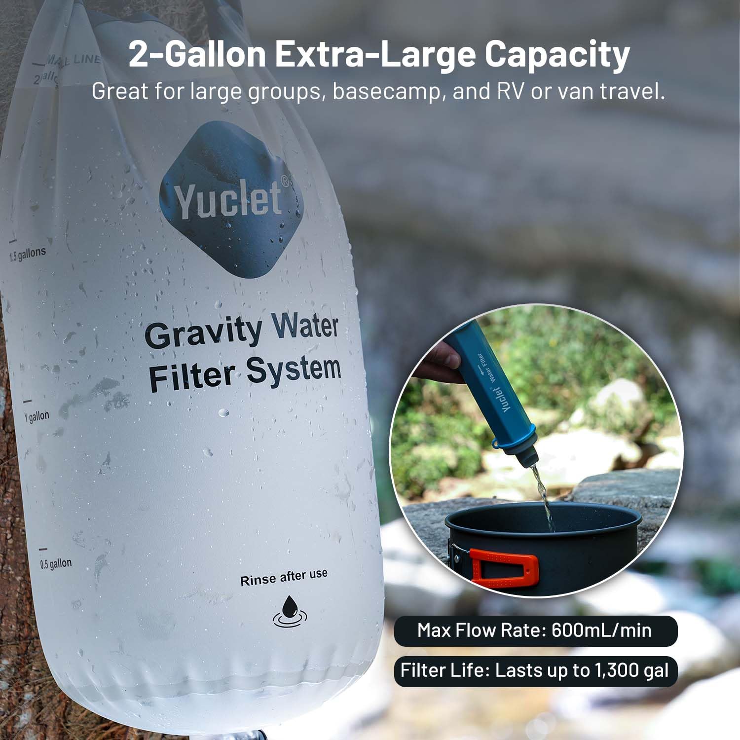 Gravity Water Filter System w/ 2-Gal Bag & 0.1-Micron Filter Straw | Gravity-Fed Water Filtration System Water