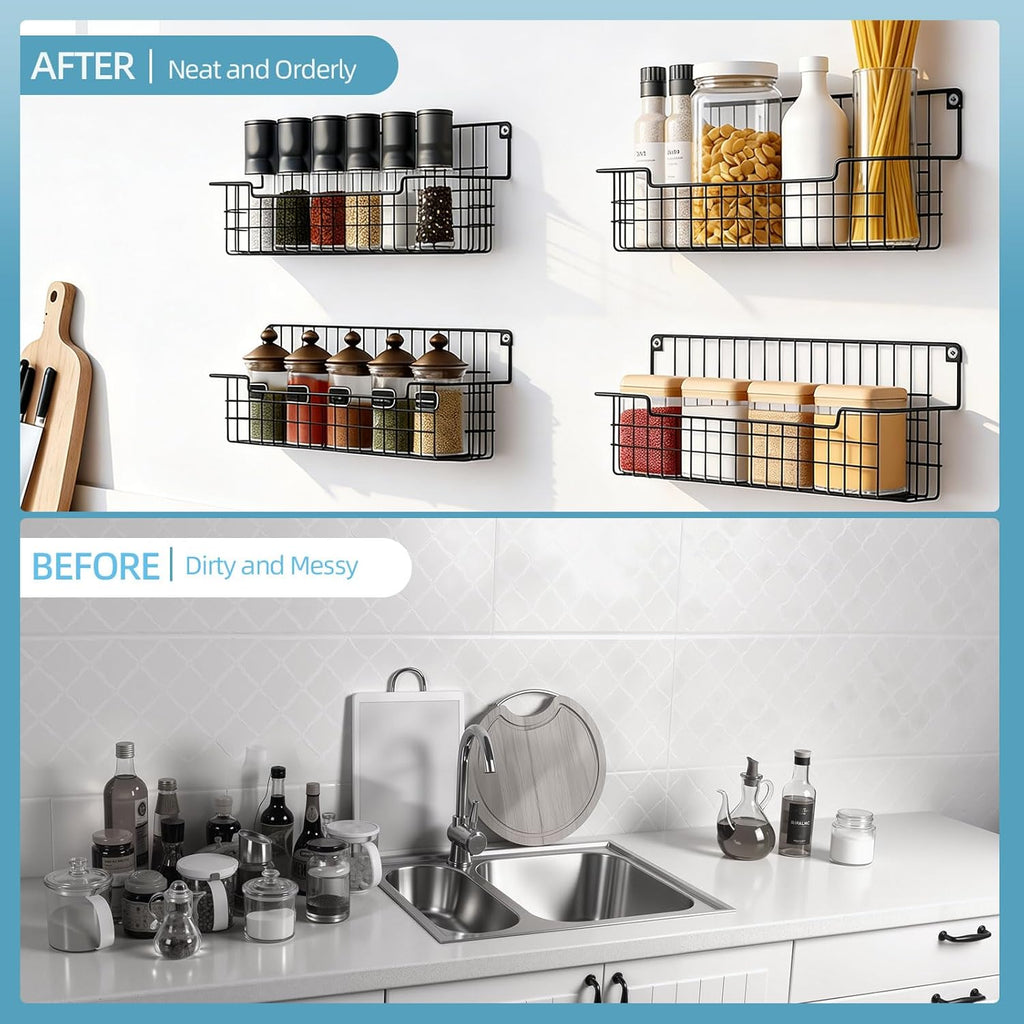 Spice Rack Wall Mount, Spice Organizer for Cabinet & Pantry Door, Set of 4 Hanging Spice Rack Saving Space for