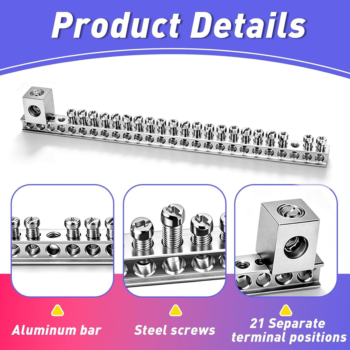 2 Set Aluminum Ground Bar Kit with 21 Terminal Positions