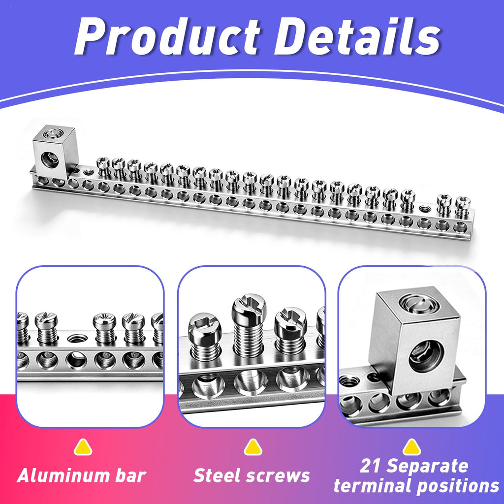 4Set Aluminum Ground Bar Kit with 21 Terminal Positions