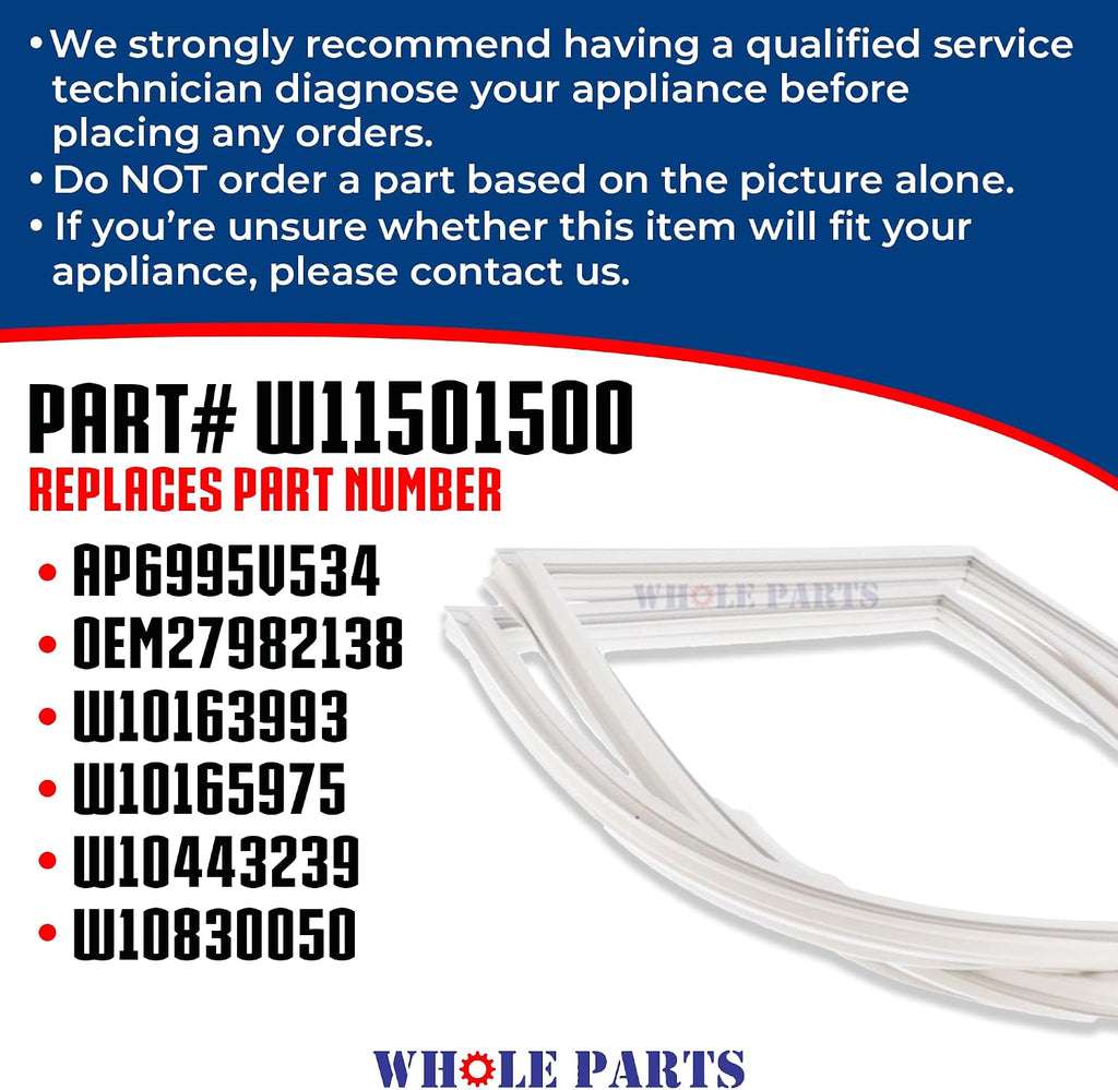 Whole Parts Upgraded White Refrigerator Door Gasket Seal Part# W11501500