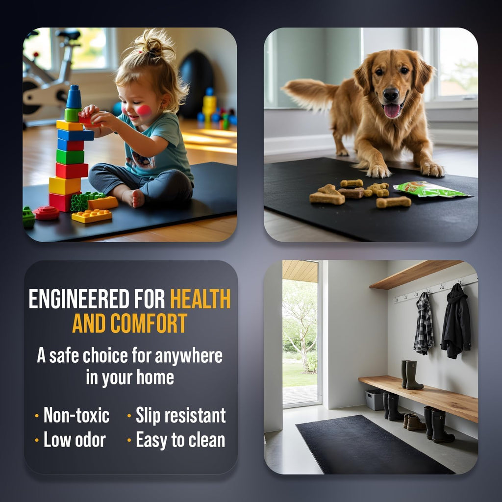 Rubber King Multi-Purpose Exercise Mat - 100% Recycled Thick Rubber Mat for Home Gym Flooring, Non-Slip, Low-Odor