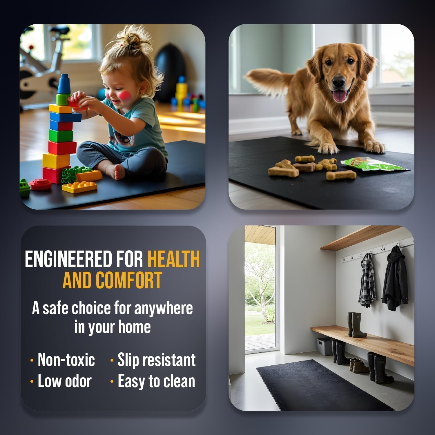 Rubber King Multi-Purpose Exercise Mat - 100% Recycled Thick Rubber Mat for Home Gym Flooring, Non-Slip, Low-Odor