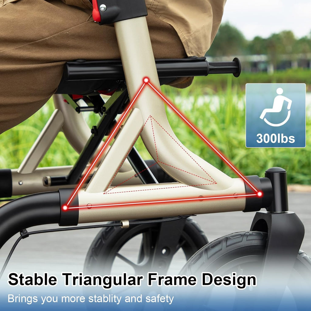 Walkers for Seniors, Rollator Walker with Seat, 12" Big Rubber Wheels All Terrain Rollator Walker with Backrest