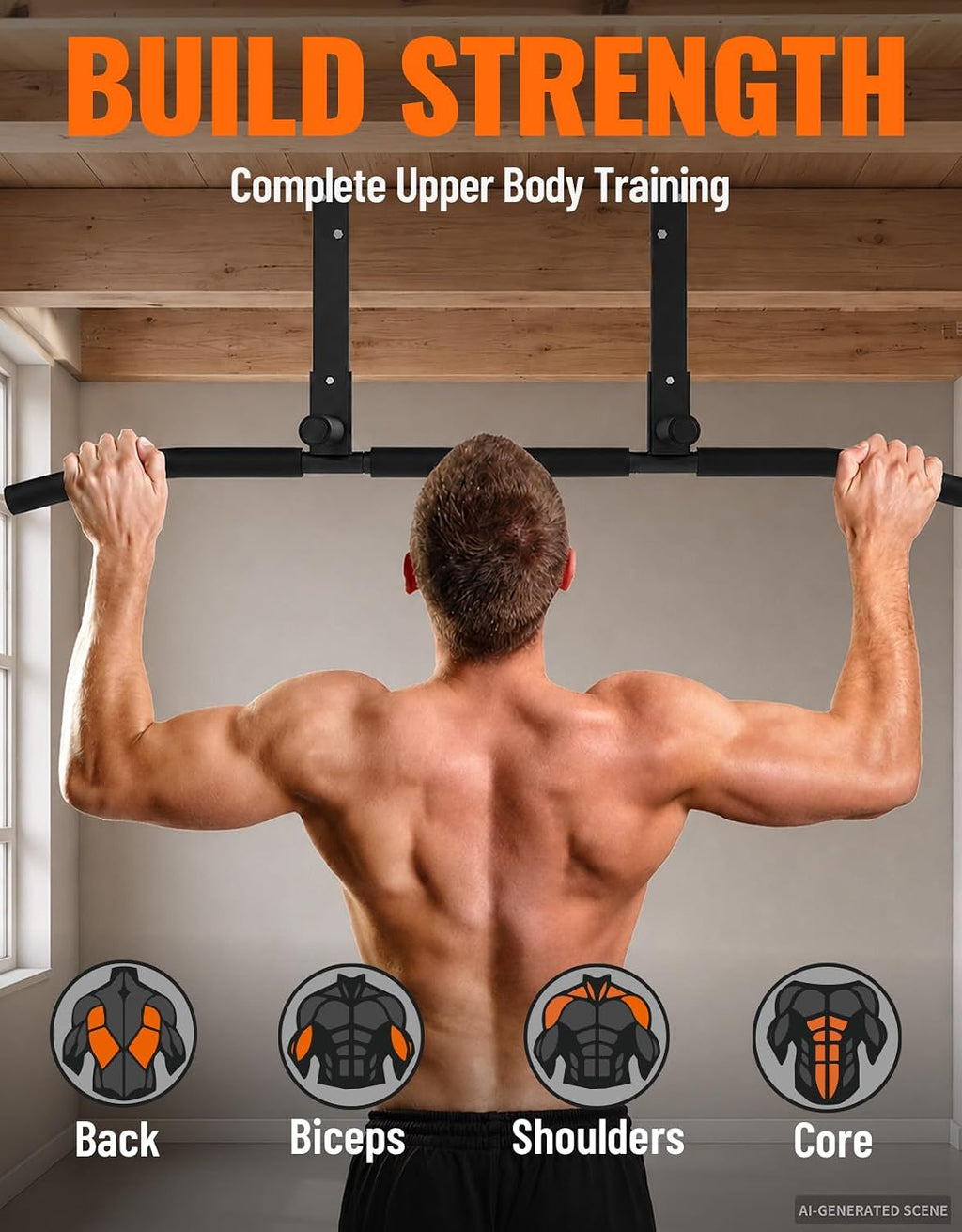 Joist Mount Pull Up Bar, Wall Mount Pull Up Bar for Doorway | Home Gym Workout Equipment, Heavy Duty Steel Construction