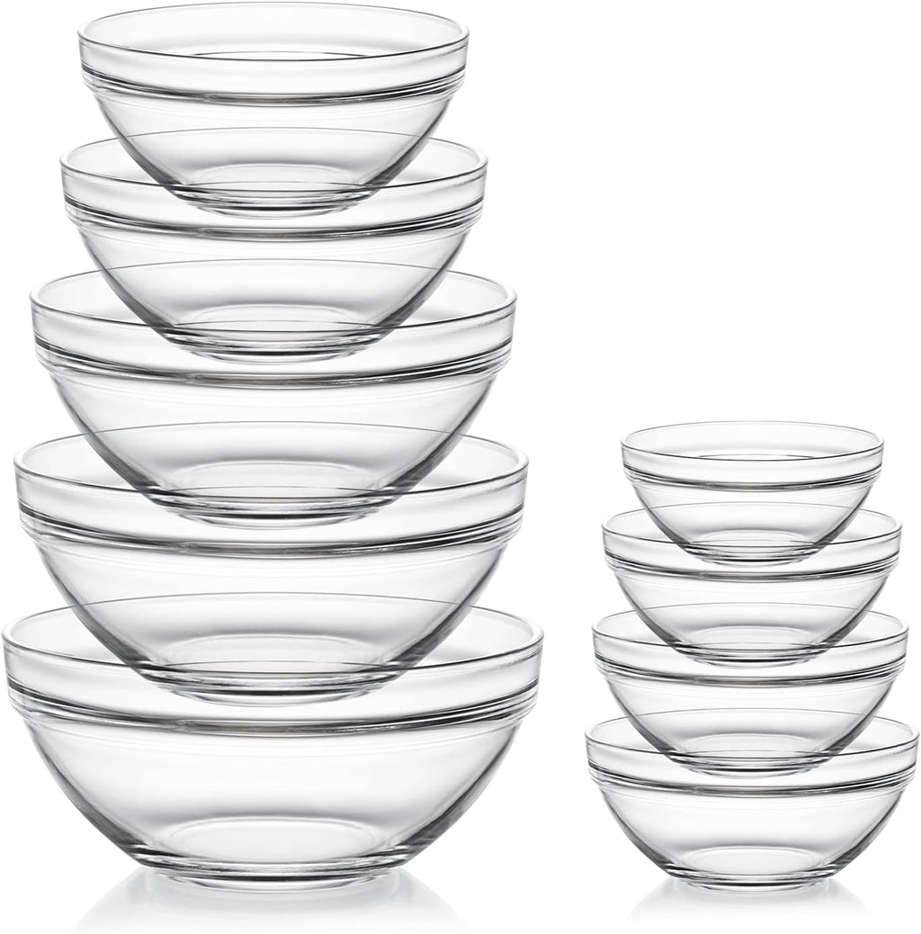 Glass Mixing Bowls Set(set of 9),Nesting Bowls for Space Saving Storage,Great for Cooking,Baking,Prepping,Stackable