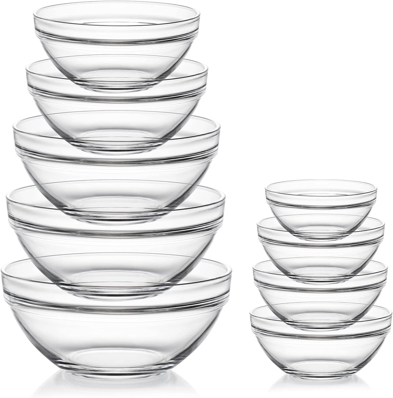 Glass Mixing Bowls Set(set of 9),Nesting Bowls for Space Saving Storage,Great for Cooking,Baking,Prepping,Stackable